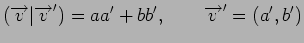 $\displaystyle ({\overrightarrow v}\vert{\overrightarrow v}') = aa' + bb',
\qquad
{\overrightarrow v}' = (a',b')
$